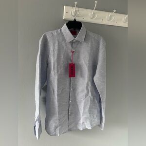 Hugo Boss Mens Micro Stripe Button Down Dress Shirt Size 15.5 light blue